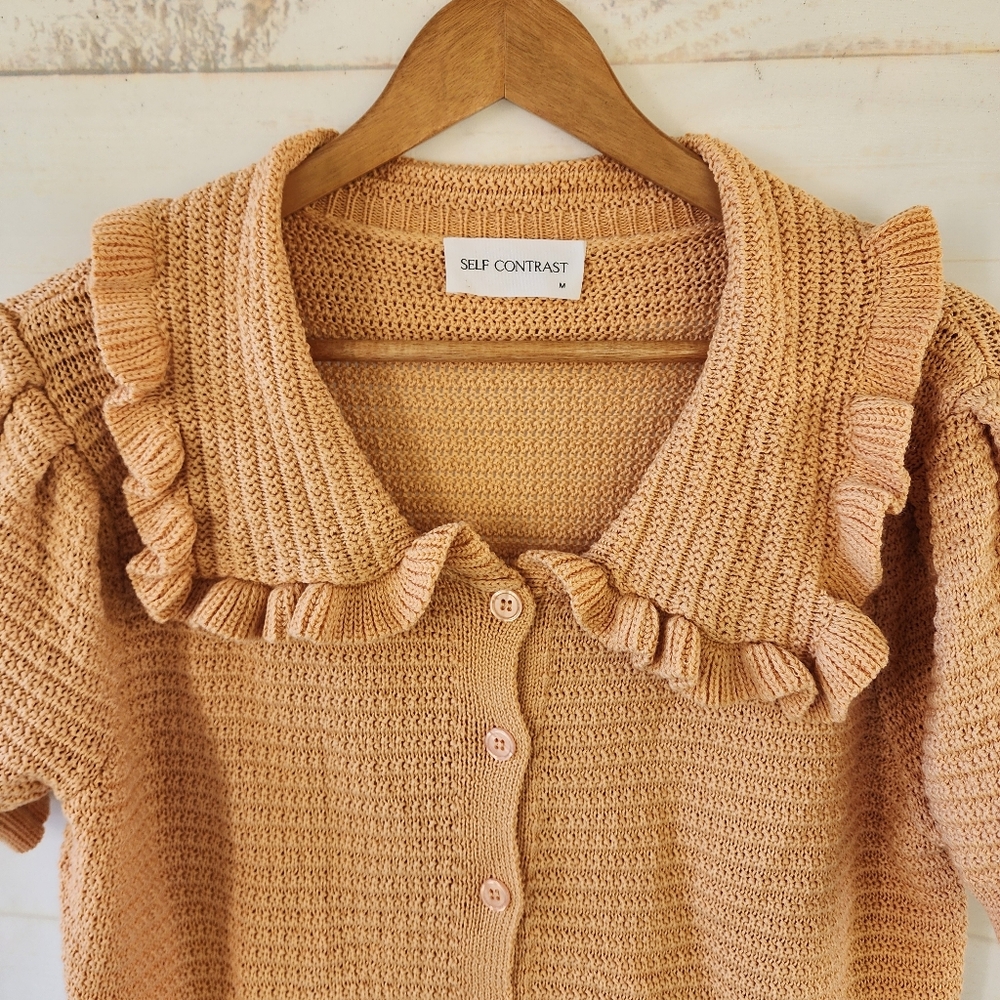 Self Contrast Ruffle Collar Cardigan Sweater - Picture 5 of 12